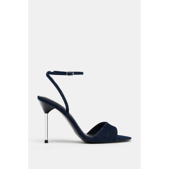 ZARA HIGH-HEELED DENIM SANDALS - Picture 1 of 6